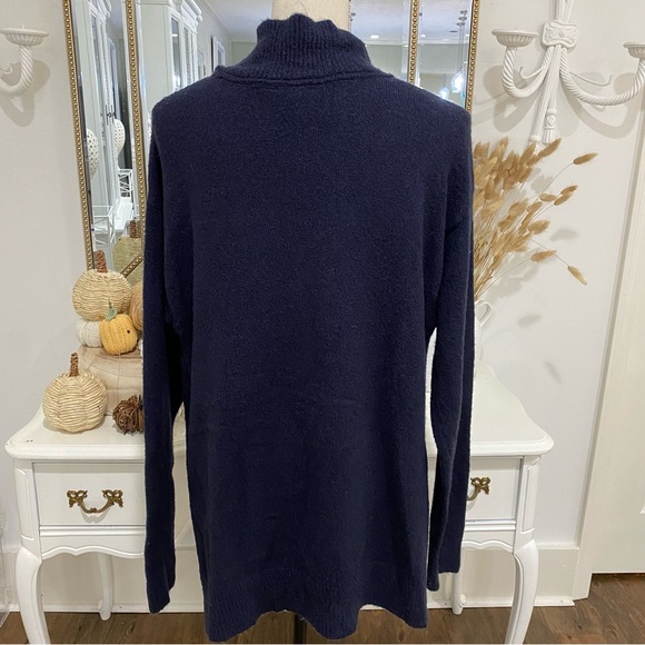 RDI Plunge V-Neck Dark Blue Long Sweater Tunic Sexy Oversized Sz Med Cozy Fall - Picture 4 of 9